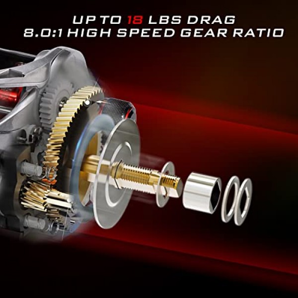 Sougayilang 베이트캐스팅 릴 – 경량 흑연 프레임 – 9 + 1 역방향 볼 베어링, 8.0:1 고속 기어비 낚시 릴