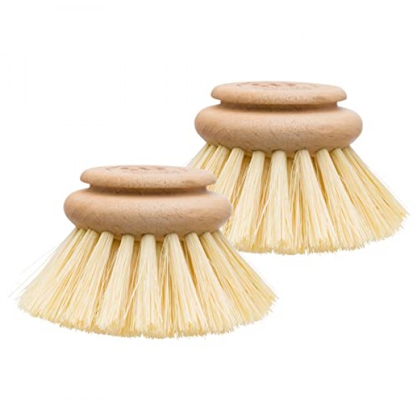 Redecker Tampico 접시 브러시용 교체 헤드, 2인치, 2개 세트, 100% 내구성이 뛰어난 천연 탐피코 섬유 및 미처리 너도밤나무, 독일산