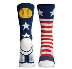 ChalkTalkSPORTS 소프트볼 운동용 종아리 중간 양말 | 미국 애국 소프트볼 | 청소년 및 성인 사이즈
