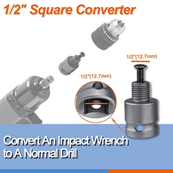 GANYEE 1.5-13mm 키 드릴 척 어댑터 키트 1/2-20UNF, SDS-Plus 생크 1/4 육각 생크 1/2 소켓 사각 암 어댑터, 회전식 해머/임팩트 렌치/임팩트 드라이버에 적합