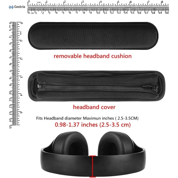 Geekria 중간 냉각 젤 후크 및 루프 헤드 밴드 커버 + 헤드 밴드 패드 세트/지퍼 헤드 밴드 보호대 ATH Bose B JBL Hyperx Sony 헤드폰 냉각 젤과 호환되는 도구 필요 없음