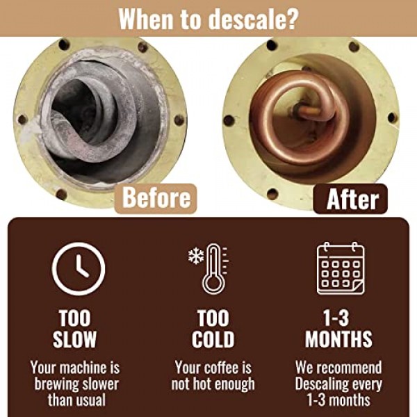 Tupkee 커피 머신 디스케일링 솔루션 - 미국산 - 병당 2회 사용 - Keurig 커피 머신, Nespresso, Breville, Delonghi용 범용 청소 디스케일러 모든 일회용 커피 메이커