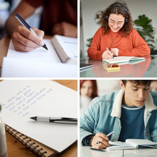 슈나이더 레이 카트리지 롤러볼 펜 M(중형), 리필 가능, 오닉스 배럴, 로얄 블루 지울 수 있는 잉크 카트리지, 펜 1팩(187807)