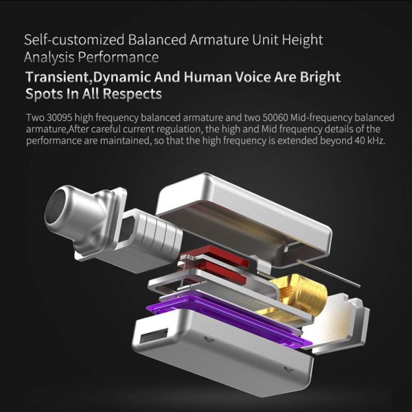 KINBOOFI KZ ZS10 Pro 인이어 모니터 이어폰 헤드폰, 4BA 및 1DD 드라이버가 있는 HiFi KZ 헤드폰, 탈착식 0.75mm 2Pin 6N OFC 케이블이 있는 KZ 업그레이드 ZS10 Pro(마이크 없음, 보라색