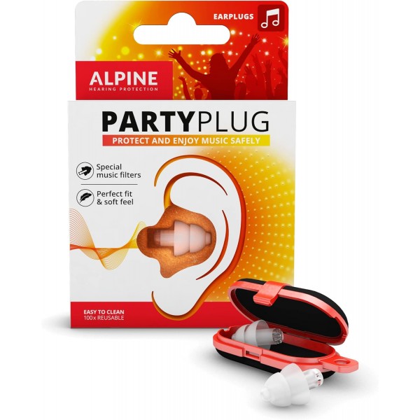 Alpine PartyPlug 재사용 가능한 귀마개 - 파티 및 클럽 활동을 위한 소음 감소 필터링 귀마개 - 시끄러운 소리 및 음악에 대한 편안한 청력 보호 - 1 쌍 재사용 가능한 소프