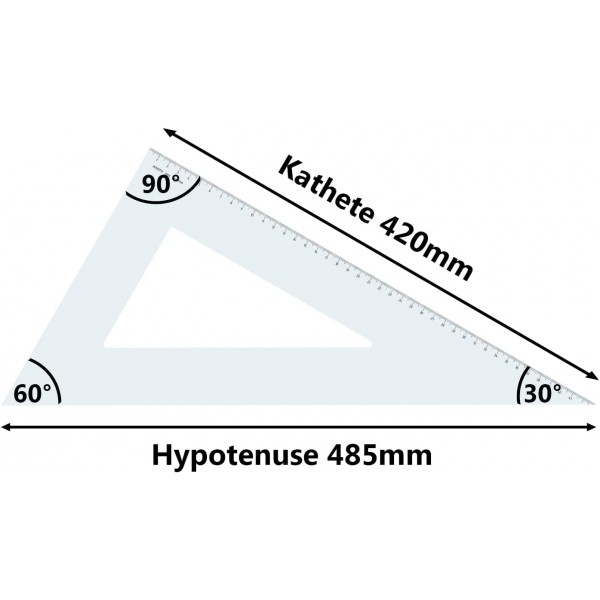 Aristo AR6042 삼각형 60°(긴 카테투스 420mm, 빗변 485mm, 분할의 내마모성 깊은 엠보싱, Plexiglas) 투명 빗변 485mm 밀링 품질