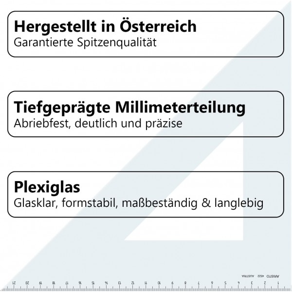 Aristo AR6042 삼각형 60°(긴 카테투스 420mm, 빗변 485mm, 분할의 내마모성 깊은 엠보싱, Plexiglas) 투명 빗변 485mm 밀링 품질