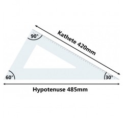 Aristo AR6042 삼각형 60°(긴 카테투스 420mm, 빗변 485mm, 분할의 내마모성 깊은 엠보싱, Plexiglas) 투명 빗변 485mm 밀링 품질