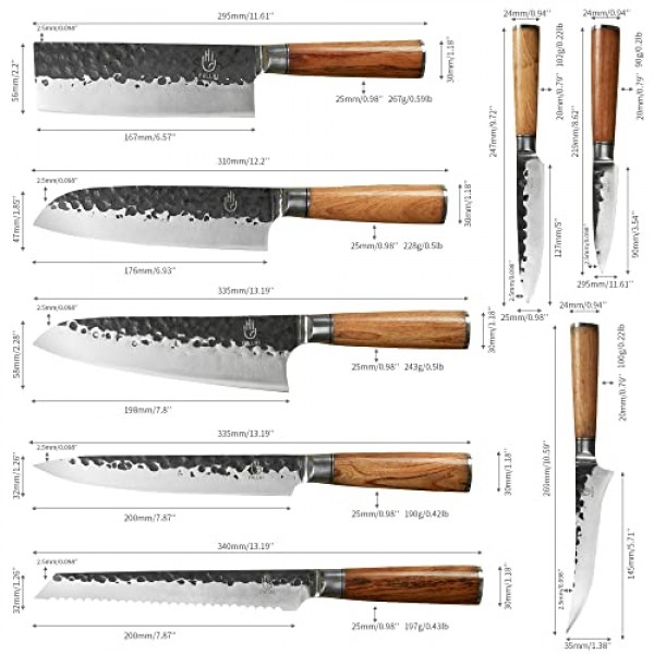 FULLHI 14pcs 정육점 요리사 칼 세트에는 칼집이 포함됩니다. 고 탄소강 식칼 주방 칼 전체 당나라 야채 식칼 홈 바베큐 캠핑 칼 가방, 고기 온도계