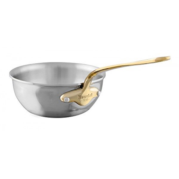 Mauviel M'Cook B 5겹 광택 스테인리스 스틸 벌어짐 곡선 소테 팬(황동 손잡이 포함), 2.1qt, 프랑스산