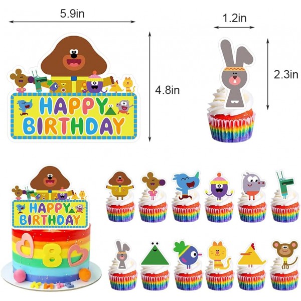 IFHDO 만화 생일 풍선 세트 32pcs Hey Duggee 생일 용품 케이크 토퍼 컵케익 토퍼, 생일 파티 장식용 배너 풍선 포함