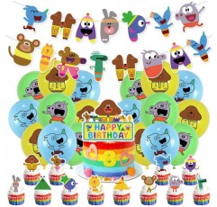 IFHDO 만화 생일 풍선 세트 32pcs Hey Duggee 생일 용품 케이크 토퍼 컵케익 토퍼, 생일 파티 장식용 배너 풍선 포함
