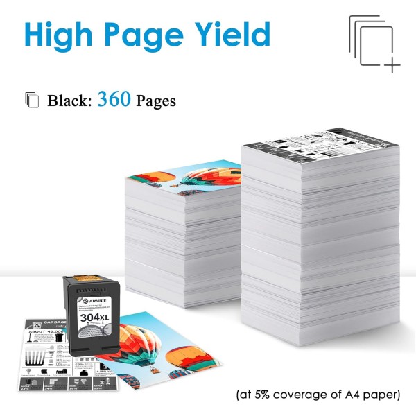 HP 304XL 잉크 카트리지용 AIMINIE 재생산 잉크 카트리지, HP Envy 5032 5020 5000 5055 5010 5030 DeskJet 2600 2632 3700 2630 20260 프린터가 포함된 304 검정 잉크