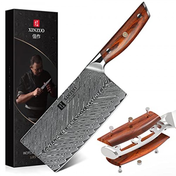 XINZUO 다마스커스 강철 7인치 식칼 칼, 전문 정육점 칼 날카로운 중국 요리사 칼 도마 칼 주방 칼 야채, 인체 공학적 로즈우드 손잡이-Yi 시리즈