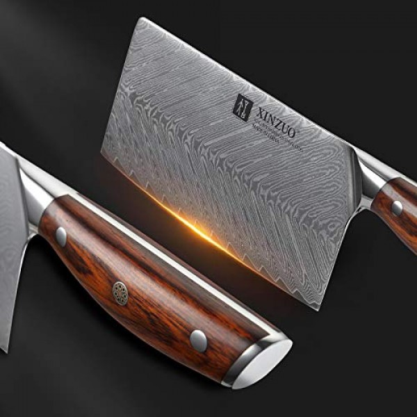 XINZUO 다마스커스 강철 7인치 식칼 칼, 전문 정육점 칼 날카로운 중국 요리사 칼 도마 칼 주방 칼 야채, 인체 공학적 로즈우드 손잡이-Yi 시리즈