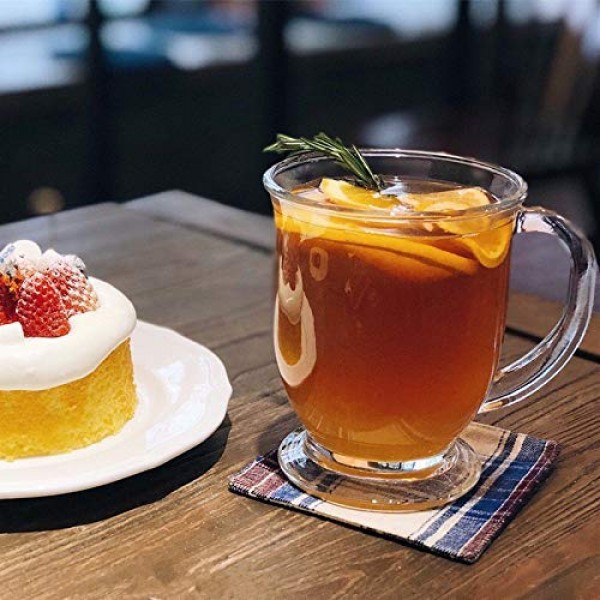 Vivimee 대형 유리 커피 머그, 투명, 6개 세트, 15온스 뜨거운 음료용 손잡이 포함, 차, 카푸치노, 라떼, 에스프레소 커피, 주스, 커피 컵용 투명 머그