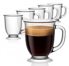 Vivimee 대형 유리 커피 머그, 투명, 6개 세트, 15온스 뜨거운 음료용 손잡이 포함, 차, 카푸치노, 라떼, 에스프레소 커피, 주스, 커피 컵용 투명 머그