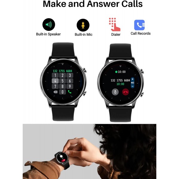 통화 기능이 있는 SMT 4 Smart Watch PRO VERSION- 남성 여성 여성 SMT4 Smartwatch 2023 Edition - 심박수/수면 모니터, 만보기 - Android iPhone용 스포츠 피트니스 디지털 시계(블랙)