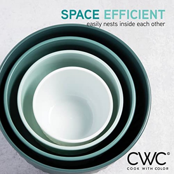 COOK WITH COLOR 준비 그릇 - 넓은 믹싱 그릇 뚜껑이 있는 플라스틱 식사 준비 그릇 세트 - 작은 그릇 다양한 크기의 식품 용기(청록색 옴브레)
