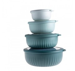 COOK WITH COLOR 준비 그릇 - 넓은 믹싱 그릇 뚜껑이 있는 플라스틱 식사 준비 그릇 세트 - 작은 그릇 다양한 크기의 식품 용기(청록색 옴브레)