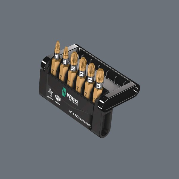 Wera Bit-Check 6 PZ 다이아몬드 1 드릴/드라이버용 캠 아웃 방지 비틀림 장수명 비트 세트, 50mm PZ 6피스, 05057402001
