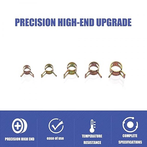 150 Pcs 연료 라인 스프링 호스 클램프, 스프링 밴드 유형 스프링 클립 클램프 키트, 실리콘 진공 호스 수도관 공기 튜브 저압 클램프 패스너 분류 키트-6mm/7mm/8mm/9mm/10mm