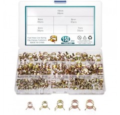 150 Pcs 연료 라인 스프링 호스 클램프, 스프링 밴드 유형 스프링 클립 클램프 키트, 실리콘 진공 호스 수도관 공기 튜브 저압 클램프 패스너 분류 키트-6mm/7mm/8mm/9mm/10mm