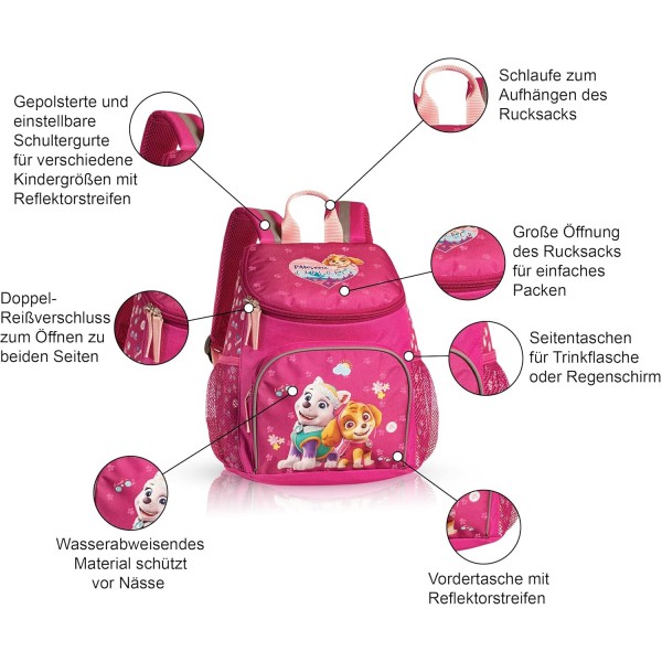 Skye 및 Everest Pawsome Explorer가 포함된 Fabrizio Paw Patrol 백팩 3-6세 여아용 어린이 백팩, 탁아소 및 유치원 가방 31cm x 25cm x 18cm - 8L 핑크 원 사이즈