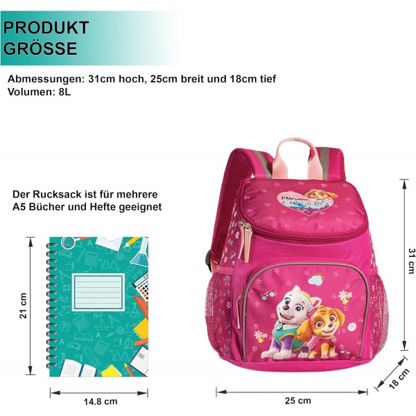 Skye 및 Everest Pawsome Explorer가 포함된 Fabrizio Paw Patrol 백팩 3-6세 여아용 어린이 백팩, 탁아소 및 유치원 가방 31cm x 25cm x 18cm - 8L 핑크 원 사이즈