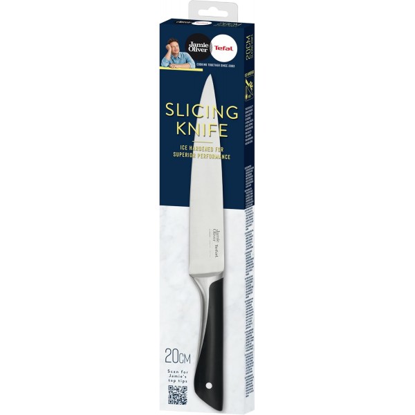 Jamie Oliver by Tefal K26702 고기/햄 나이프 20cm | 높은 절단 성능 | 독특한 디자인 | 내성 및 내구성 블레이드 | 스테인리스 스틸/블랙