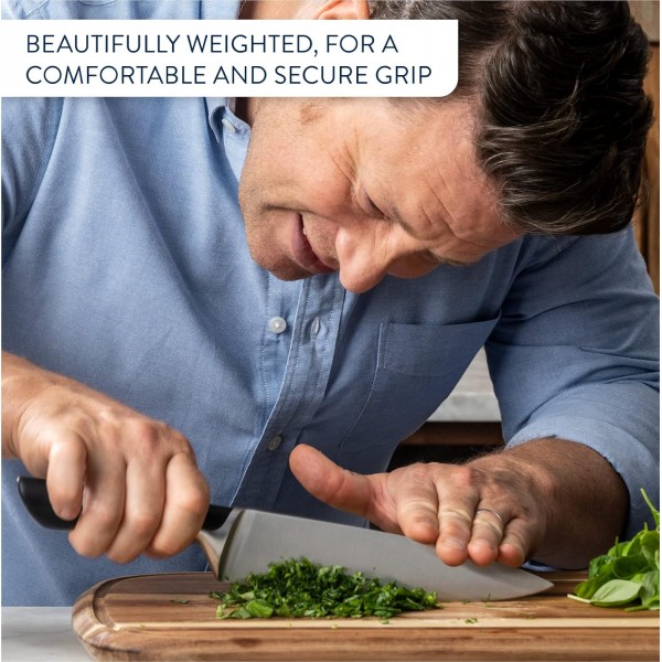 Jamie Oliver by Tefal K26702 고기/햄 나이프 20cm | 높은 절단 성능 | 독특한 디자인 | 내성 및 내구성 블레이드 | 스테인리스 스틸/블랙
