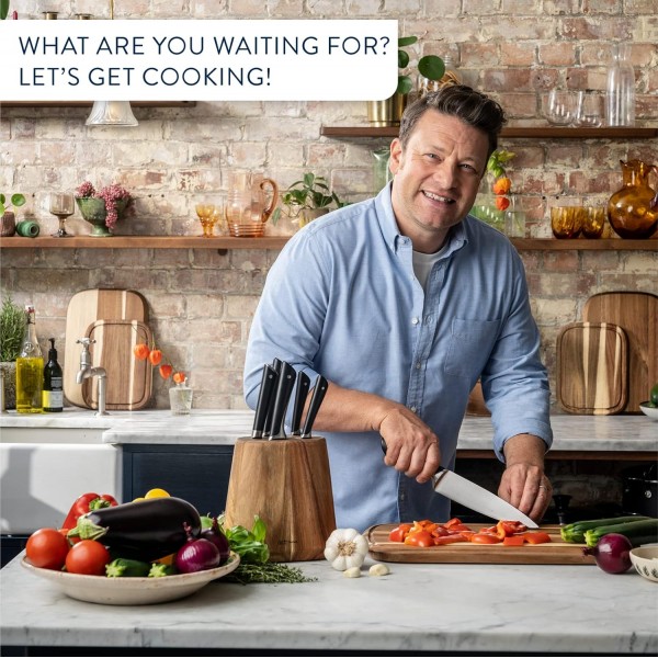 Jamie Oliver by Tefal K26702 고기/햄 나이프 20cm | 높은 절단 성능 | 독특한 디자인 | 내성 및 내구성 블레이드 | 스테인리스 스틸/블랙