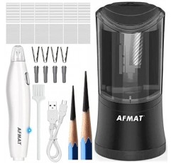 AFMAT 롱 포인트 연필깎이, 6-9.6mm 대형 연필용 충전식 아트 연필깎이, 예술가용 충전식 전기 지우개, 지우개 리필 140개