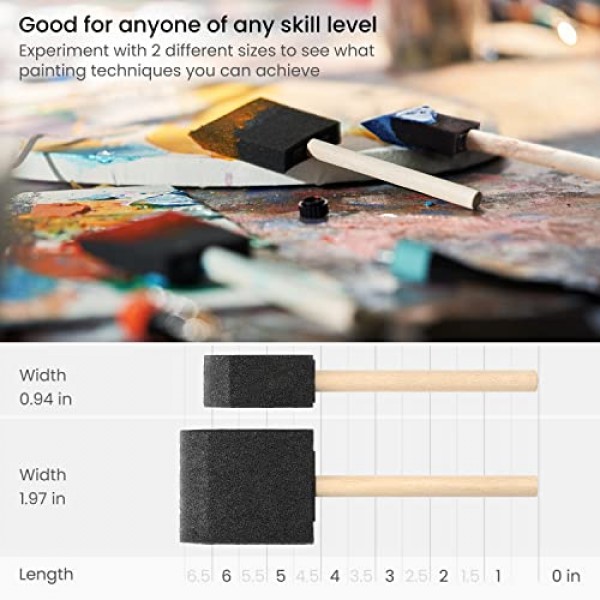 Arteza 폼 페인트 브러시, 스펀지 브러시 50개, 25 x 1인치 브러시 및 25 x 2인치 브러시, 그림, DIY 및 목재 염색용 미술 용품 ​​포함