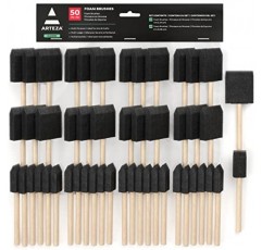 Arteza 폼 페인트 브러시, 스펀지 브러시 50개, 25 x 1인치 브러시 및 25 x 2인치 브러시, 그림, DIY 및 목재 염색용 미술 용품 ​​포함